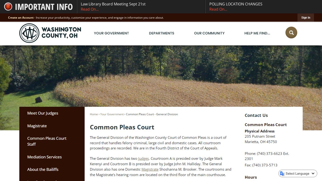 Common Pleas Court | Washington County, OH - Official Website