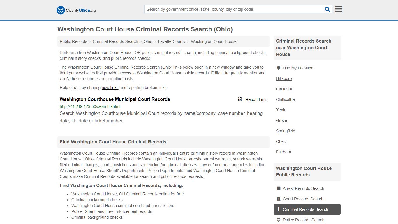 Washington Court House Criminal Records Search (Ohio)